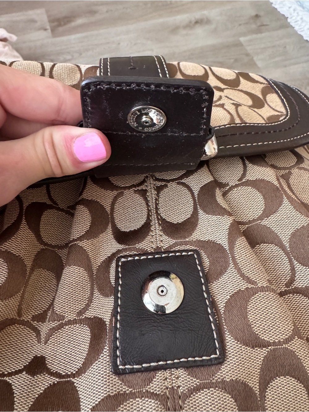 Coach SoHo Buckle Flap Shoulder Bag Brown F15203 Signature Monogram Pleated - Picture 5 of 8